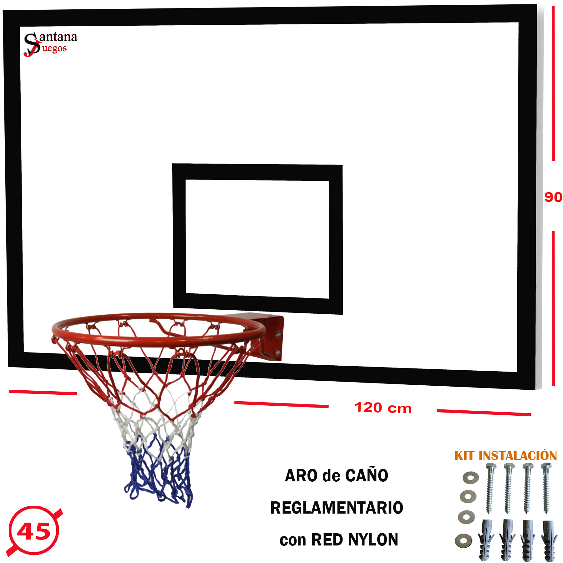 Tablero Basketball 120cm X 90cm Aro 45cm Red Nylon