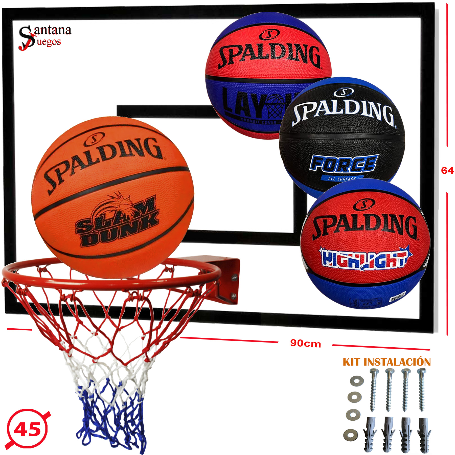 Tablero Basketball Aro 45cm + Pelota SPALDING + Red - Imagen 5
