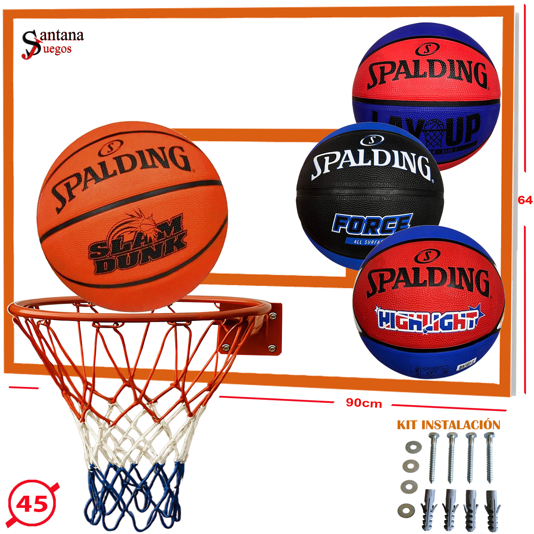 Tablero Basketball Aro 45cm + Pelota SPALDING + Red - Imagen 2