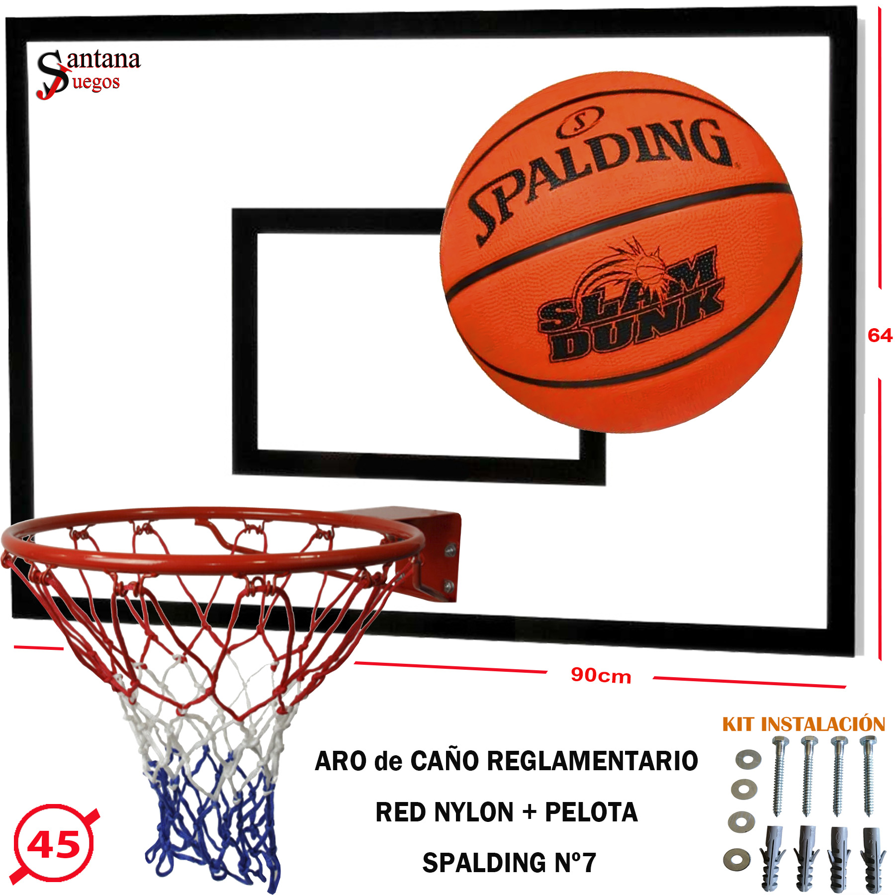 Tablero Basketball Aro 45cm + Pelota SPALDING + Red