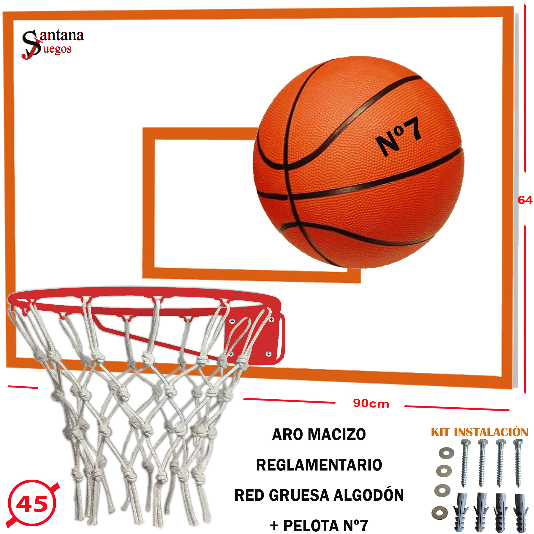 Tablero Basketball + Aro Macizo + Red Premium + Pelota Nº7 - Imagen 3