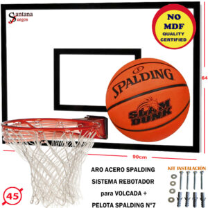 Tablero Basketball + Aro SPALDING 45cm con rebotador + Red + Pelota SPALDING