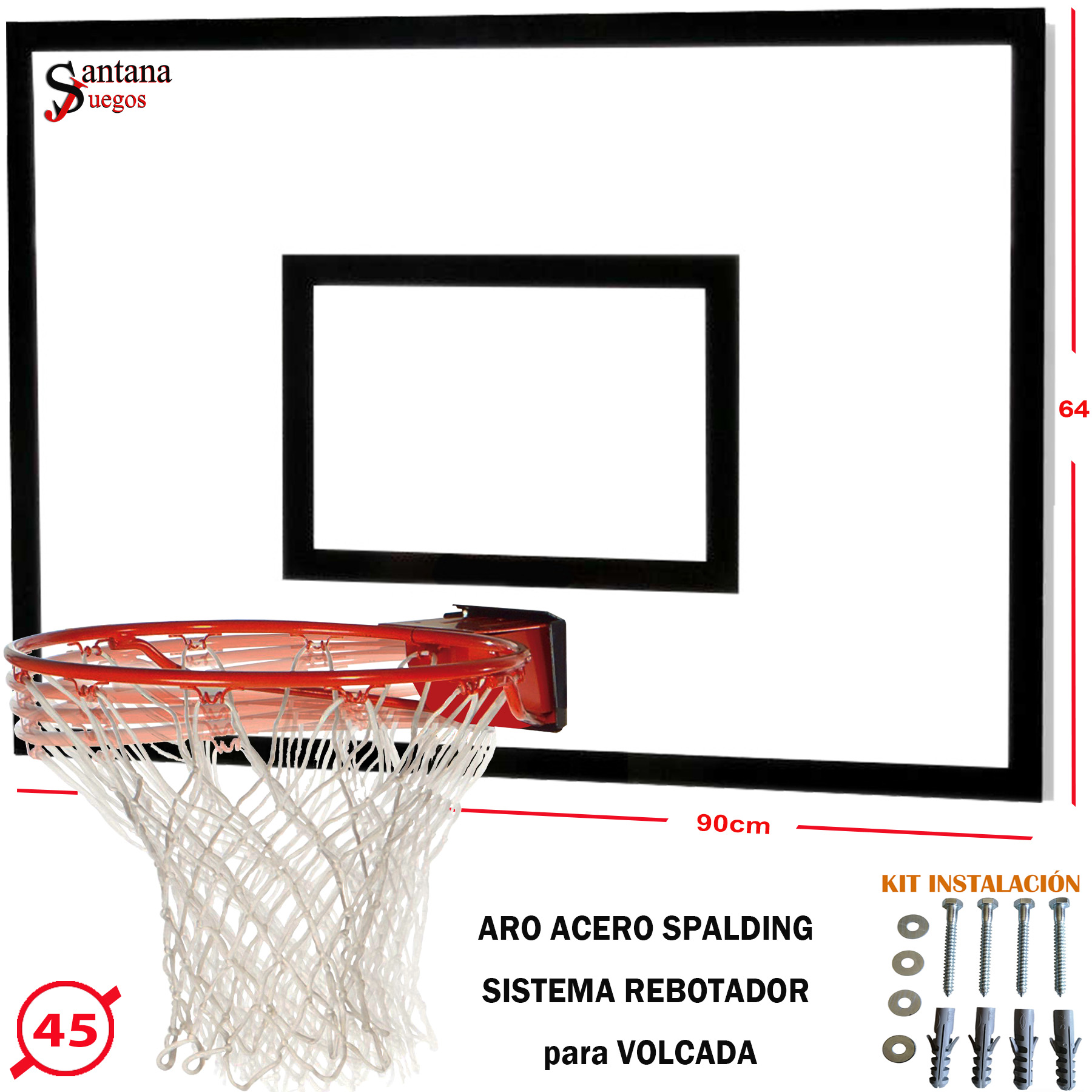 Tablero Basketball Madera Aro 45cm Spalding Acero con Rebotador