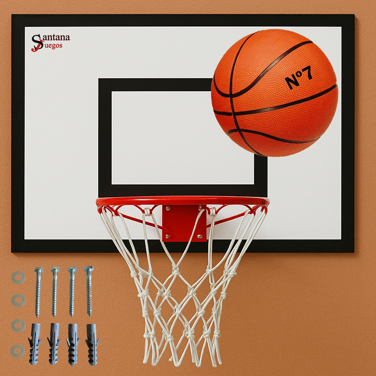 Tablero Basketball + Aro Macizo + Red Premium + Pelota Nº7 - Imagen 2